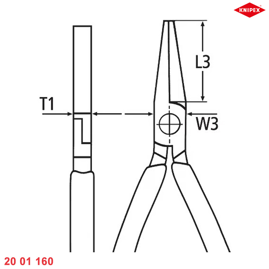 thông số Kìm mỏ dẹt dài 160 mm Knipex 20 01 160: