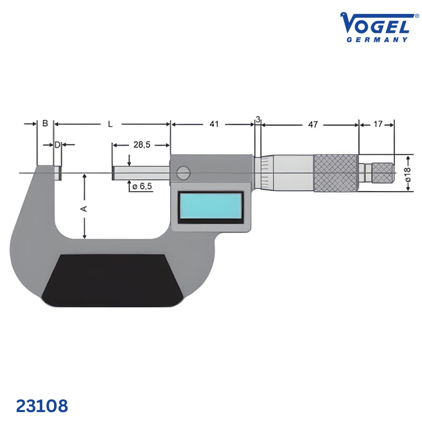 thông số Panme điện tử đo ngoài Vogel 23108, độ chính xác 0.001mm