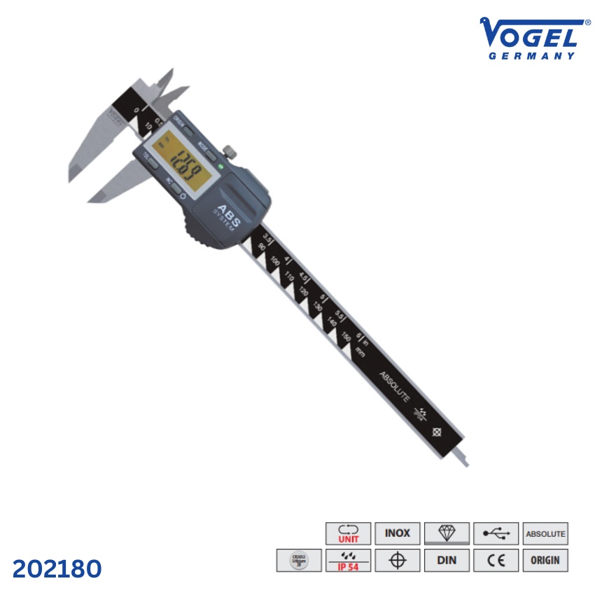 dặc tính Thước kẹp điện tử Vogel, dài 150mm, đèn chiếu sáng, cấp IP54