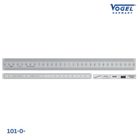 thông số Thước inox 101-0- Vogel, có đơn vị 0 ở giữa tâm, vạch chia trên dưới mm