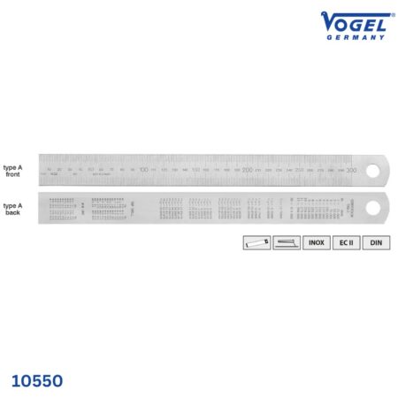 thông số Thước lá inox có bảng đổi đơn vị mặt sau VOGEL Germany 10550