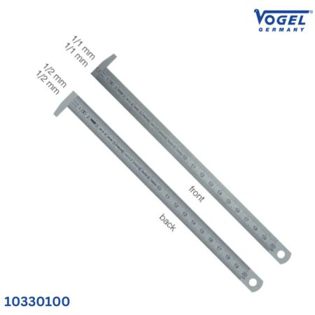 đặc tính Thước lá inox có ngàm móc 90 độ Vogel 10330100, vạch chia khắc 2 mặt