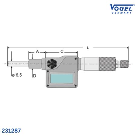 thông số Panme điện tử 0-25mm chuống nước cấp IP65 231287 Vogel Germany