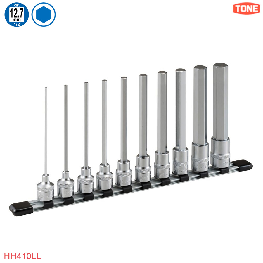 TONE HH410LL: Bộ khẩu bít lục giác dài size 3-19 mm, 1/2"
