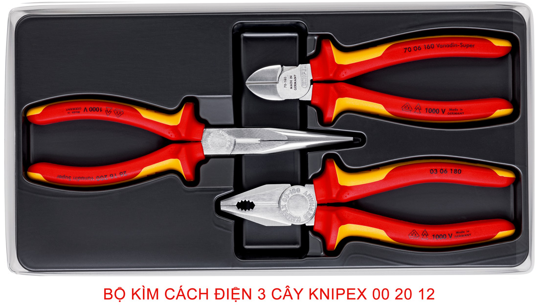 chi tiết Bộ kìm cách điện 1000V 3 cây Knipex 00 20 12