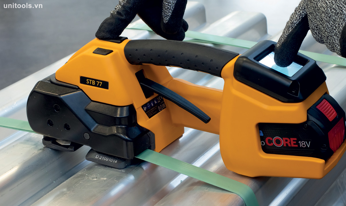 ứng dụng Máy đóng đai nhựa 25-32 mm dùng pin STB 77 Strapex