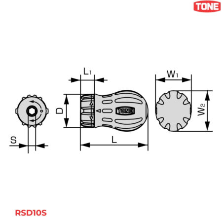 TONE RSD10S Bộ tua vít tự động thân lùn 1/4inch