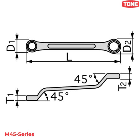 TONE M45 Series Cờ lê hai đầu chòng dài 45 độ hệ mét