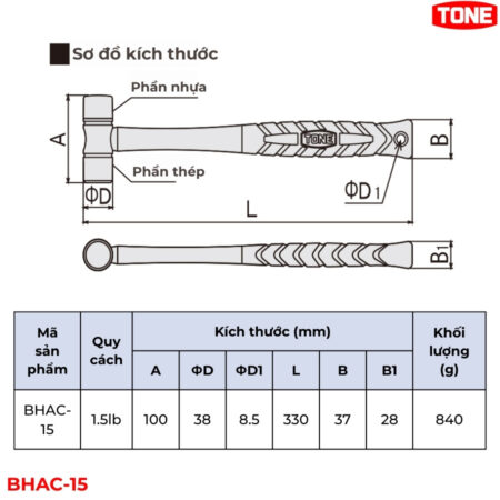 TONE-BHAC-15-Bua-ket-hop-dau-thep-nhua-can-soi-thuy-tinh-1.5-lb-thong-so