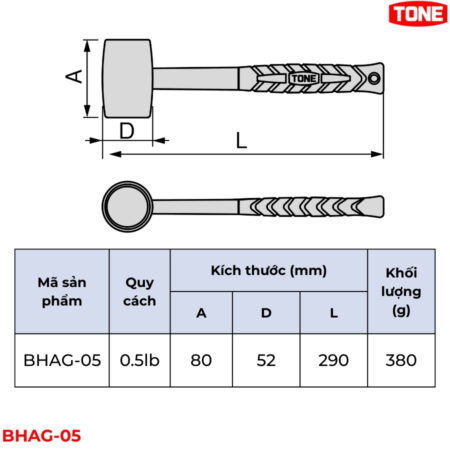 TONE-BHAG-05-Bua-cao-su-0.5-lb-thong-so