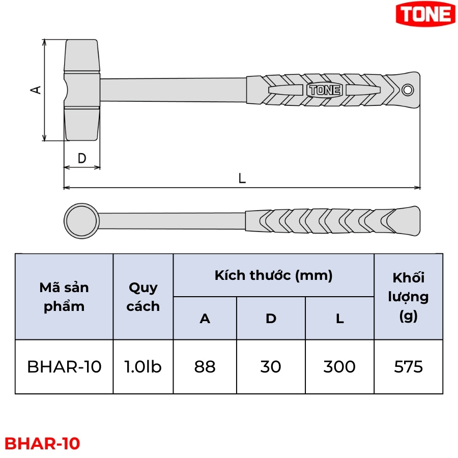 TONE BHAR-10 Búa đồng thau 1.0 lb thông số