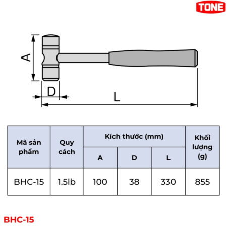 TONE-BHC-15-Bua-ket-hop-dau-thep-nhua-Urethane-1.5-lb-thong-so
