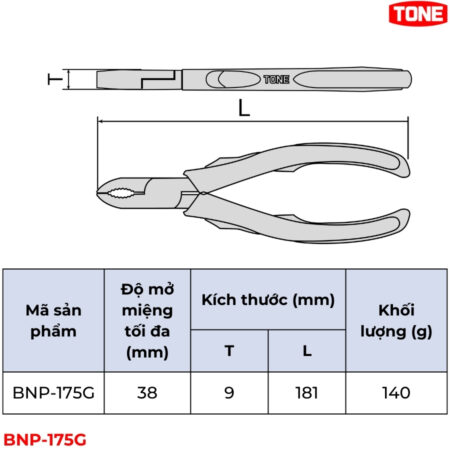 TONE BNP-175G Kìm tháo bu lông hư hỏng thông số