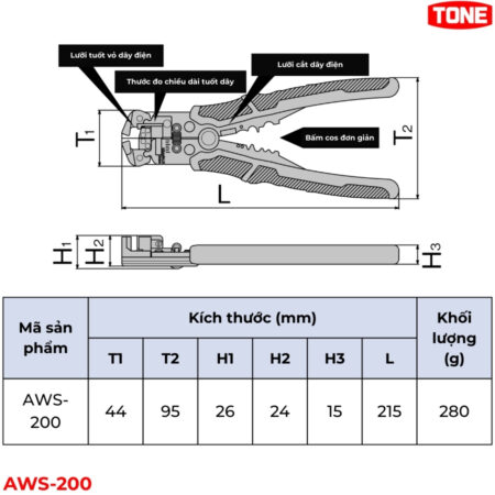 TONE AWS-200 Kìm tuốt dây tự động thông số