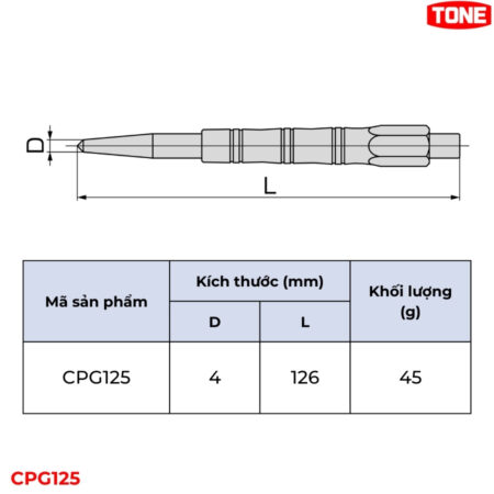 TONE CPG125 Đột lấy dấu thông số