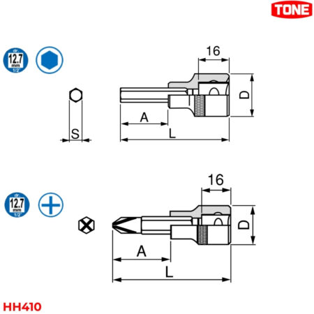 TONE HH410 Bộ đầu khẩu lục giác 10 chi tiết thông số 1
