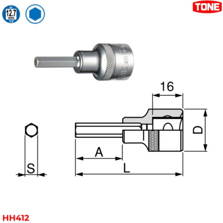 TONE HH412 Bộ đầu khẩu lục giác 12 chi tiết thông số 1