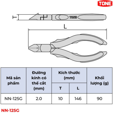 TONE NN-125G Kìm cắt chéo cỡ nhỏ thông số