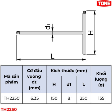TONE TH2250 Tay vặn chữ T đầu vuông thông số