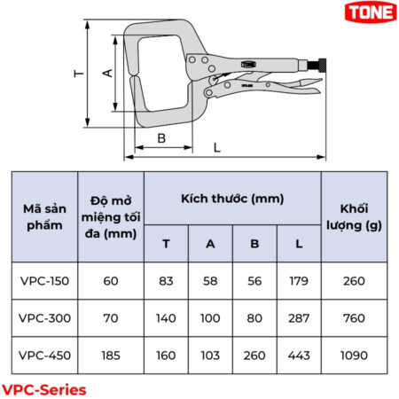 TONE VPC-Series Kìm bấm chết chữ C thông số