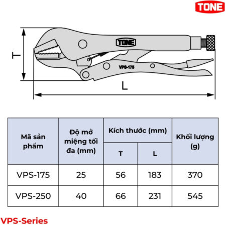 TONE VPS-Series Kìm bấm chết mỏ phẳng thông số