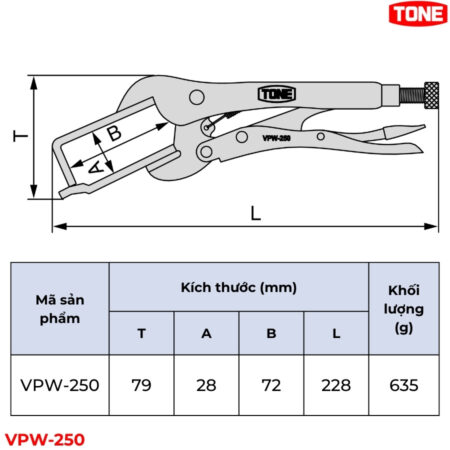 TONE VPW-250 Kìm bấm chết hàn thông số