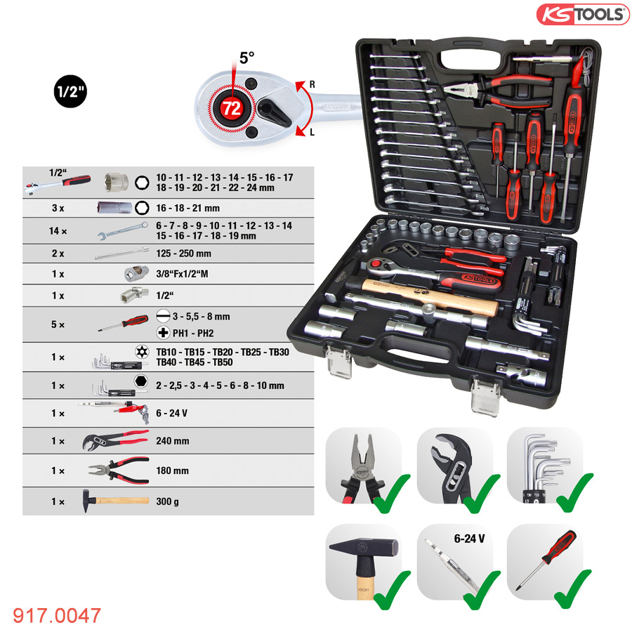Bộ dụng cụ sửa chữa đa năng Germany 47 pcs KS Tools
