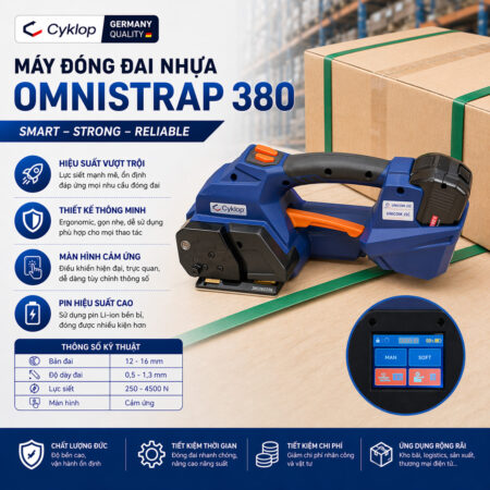thông số máy đóng đai nhựa 12-16 Smart dùng pin OmniStrap 380 Cyklop