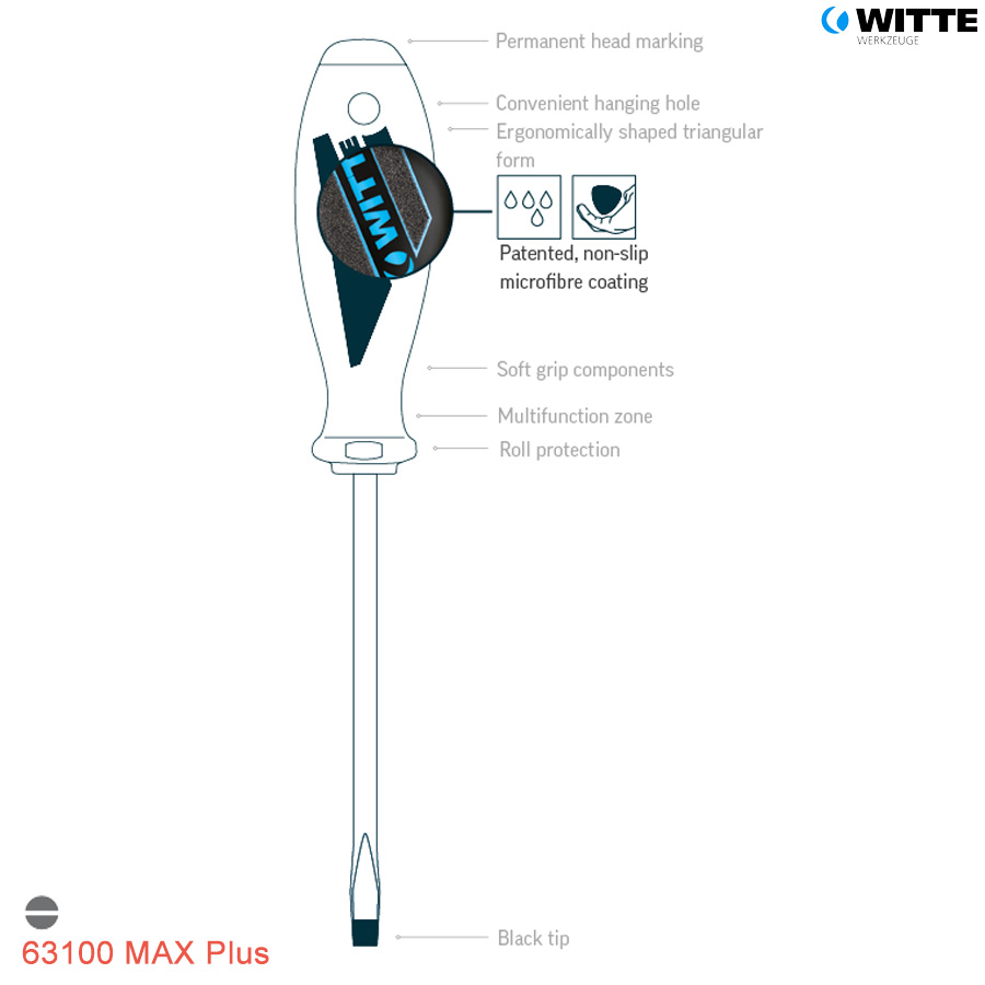 thông số Tua vít 2 cạnh 63100 WITTE cán sợi thủy tinh