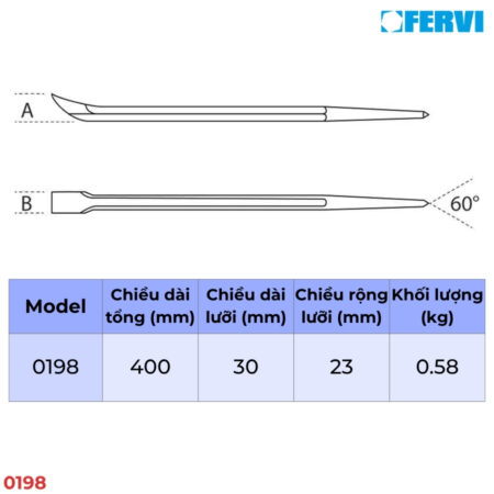 FERVI 0198 Xà beng (Thanh nạy) kiểu đuôi chuột thông số