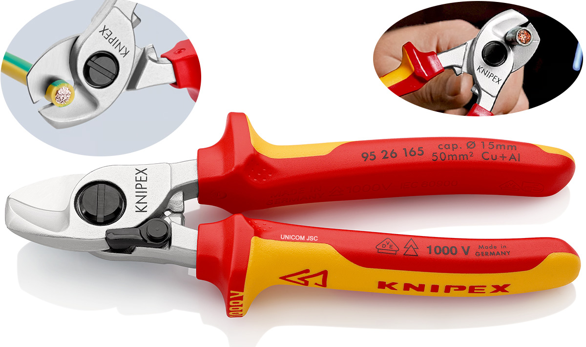 thông số Kìm cắt cáp đồng, nhôm cách điện 1000V Knipex 95 26 165