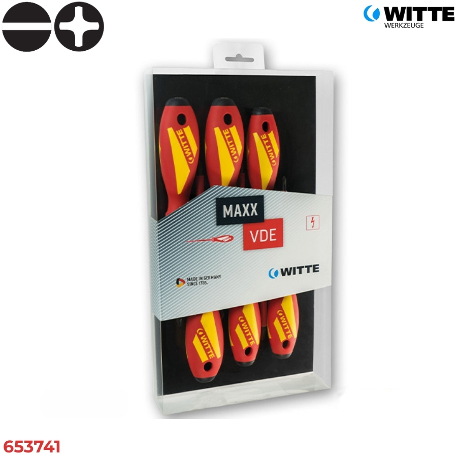 WITTE 653741 Bộ tua vít cách điện 5 món MAXX (Dẹt & Bake)