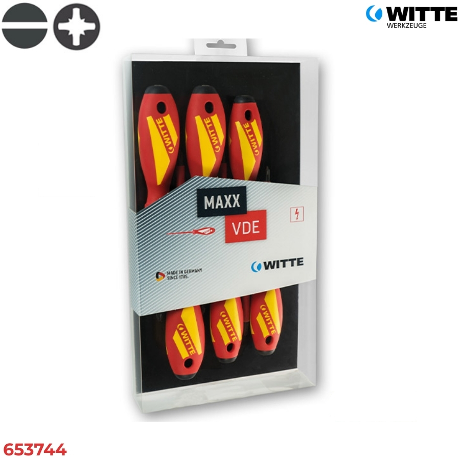 WITTE 653744 Bộ tua vít cách điện 5 món MAXX (Dẹt & Pozidriv)