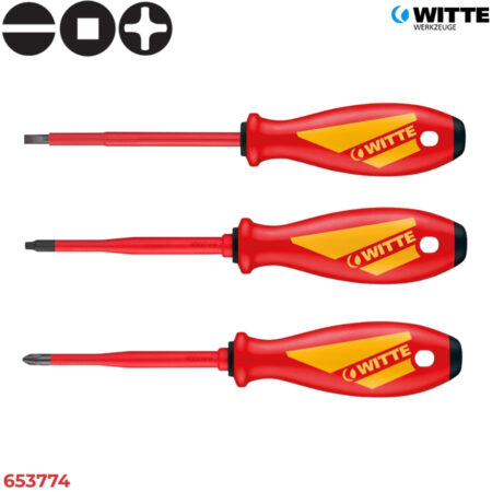 WITTE 653774 Bộ tua vít cách điện 7 món MAXX SLIM (Dẹt, Vuông & Bake) - 1