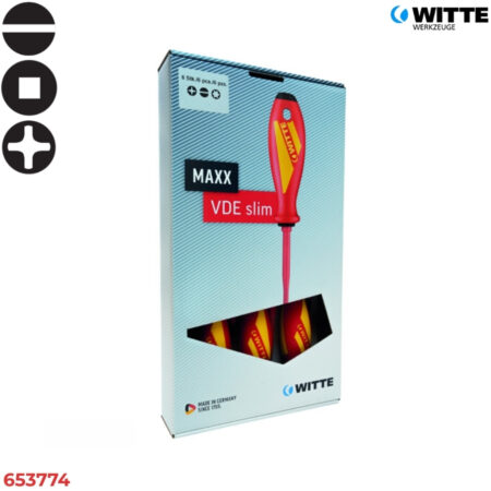 WITTE 653774 Bộ tua vít cách điện 7 món MAXX SLIM (Dẹt, Vuông & Bake)