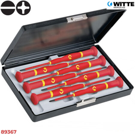 WITTE 89367 Bộ tua vít điện tử cách điện 7 món kèm hộp nhựa (Dẹt & Bake)