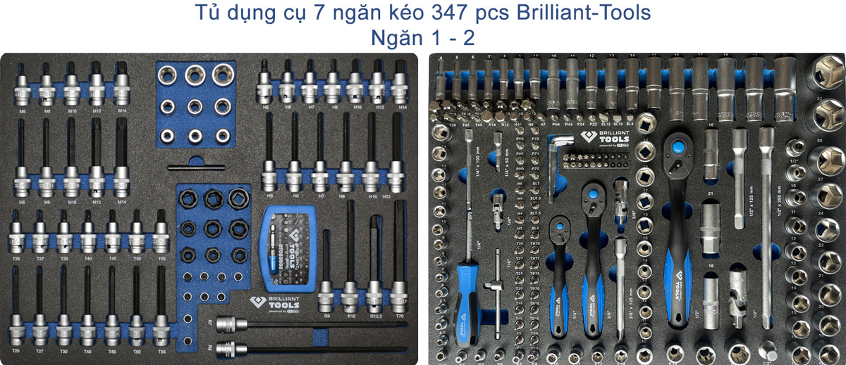 Tủ dụng cụ sửa chữa Workshop 347 pcs, 7 ngăn BT153347 ngăn 1 +2