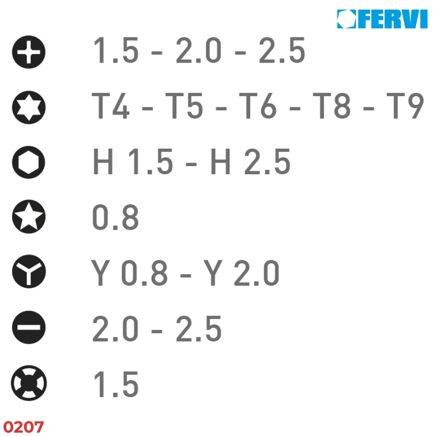 FERVI 0207 Bộ mũi vít 2 đầu kèm tay vặn 9 chi tiết 3
