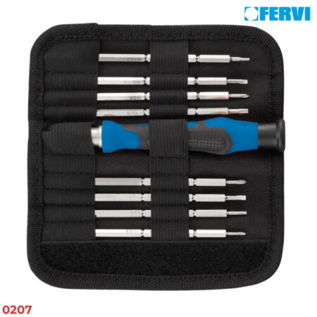 FERVI 0207 Bộ mũi vít 2 đầu kèm tay vặn 9 chi tiết