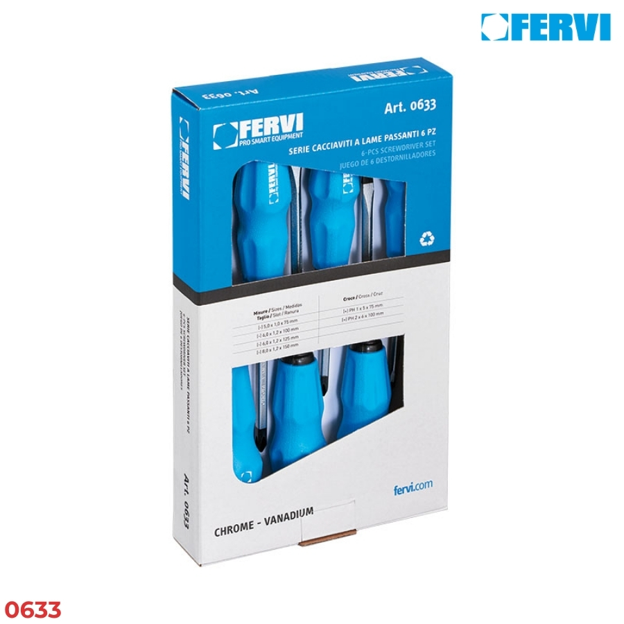 FERVI 0633 Bộ tua vít đầu thép 6 cây