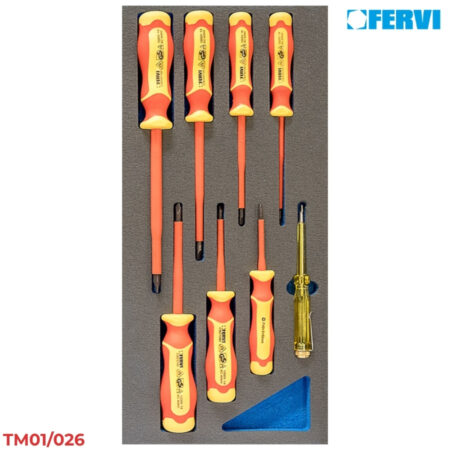 FERVI TM01/026 Bộ tua vít cách điện kèm khay mút xốp 8 cây