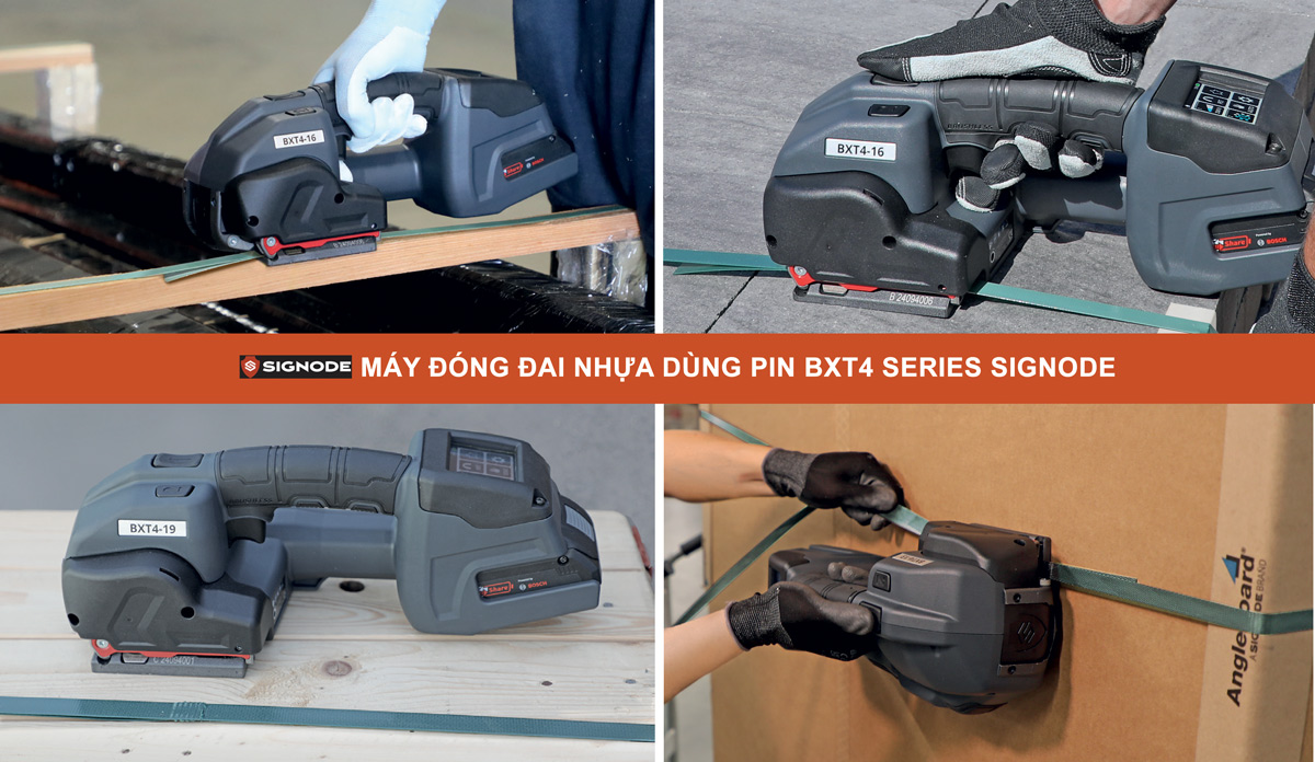 ứng dụng máy đóng đai nhựa pin Signode BXT4 Series