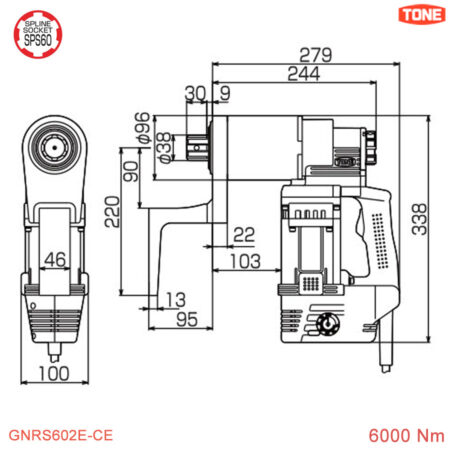 SPEC Máy siết đai ốc điện lực 6000 Nm TONE GNRS602E-CE