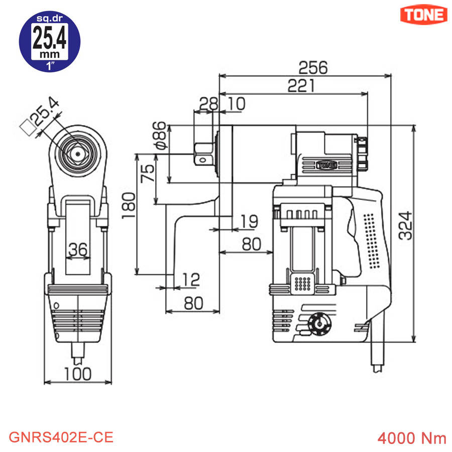 thông số Máy siết lực bulong 4000 Nm chạy điện TONE GNRS402E-CE