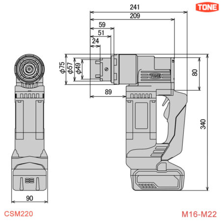 Spec Máy siết cắt bu lông M16-M22 dùng pin TONE CSM220