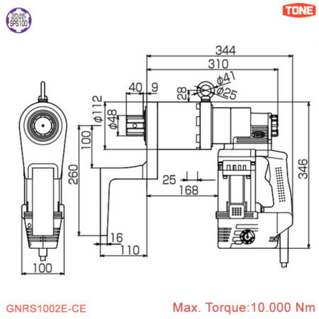 Spec Máy siết đai ốc 10000 Nm chạy điện TONE GNRS1002E-CE