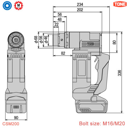 thông số Máy siết bu lông tự đứt dùng pin TONE CSM200