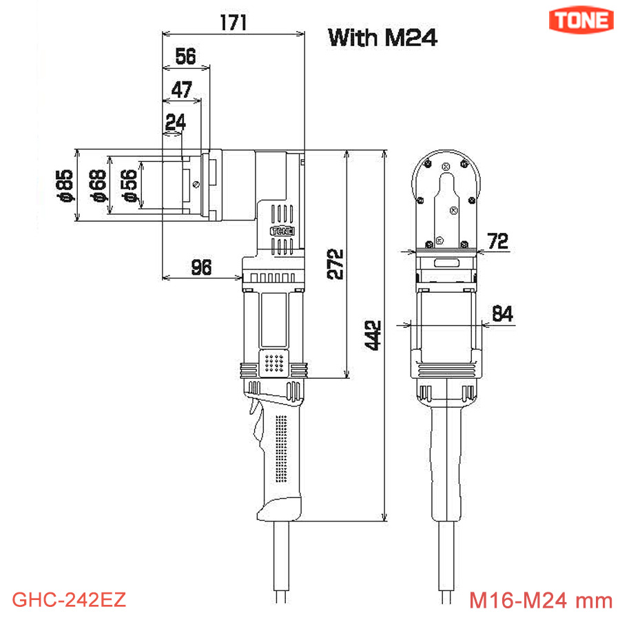 thông số máy siết cắt đầu bulong M16-M24 TONE GHC-242EZ