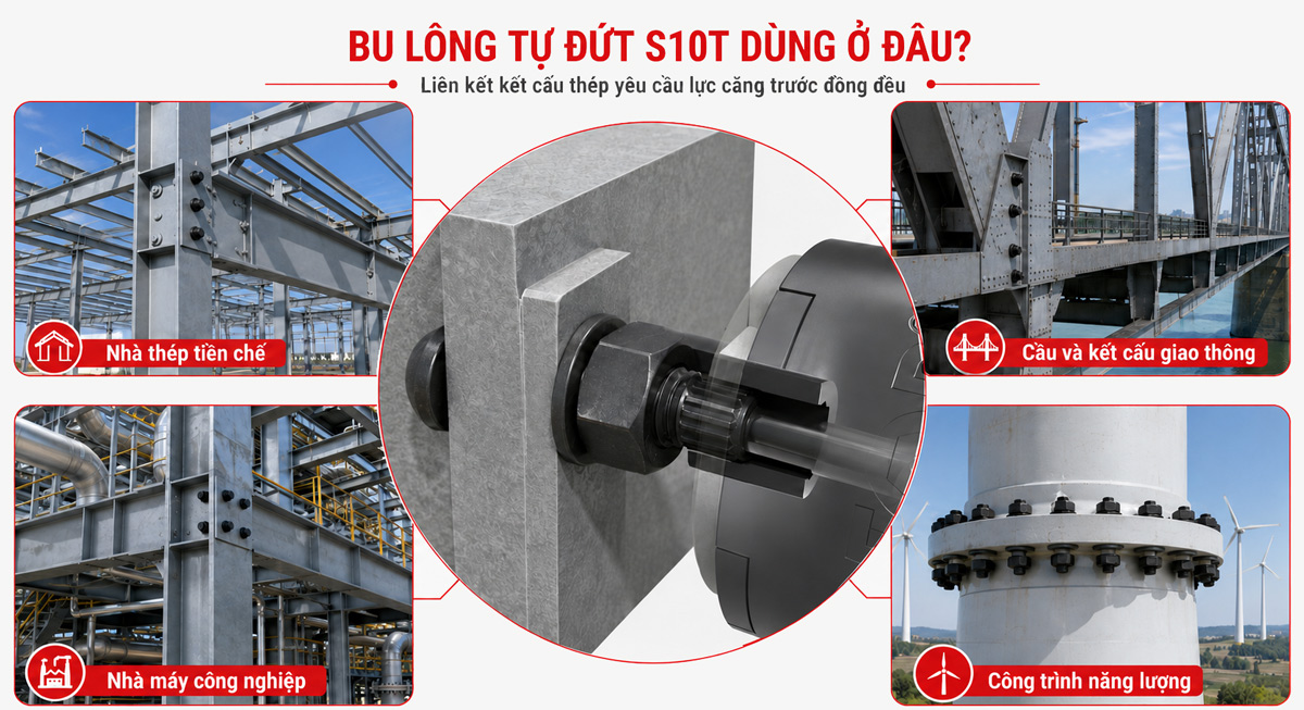 ngành lắp kết cấu thép dùng bu lông siết cắt S10T